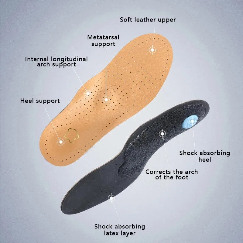 1 Pair of Leather Orthotic Arch Support Insoles for Men and Women
