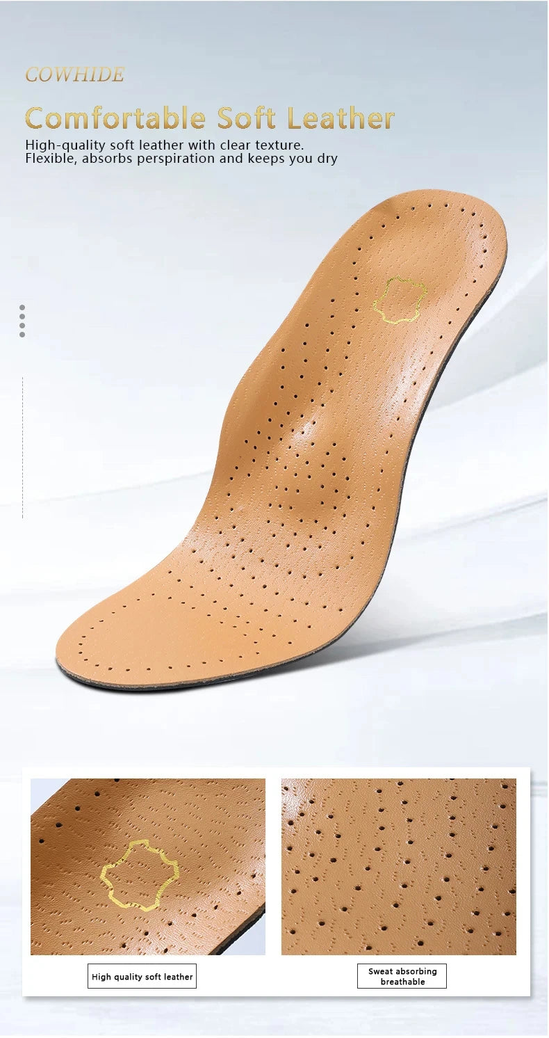 1 Pair of Leather Orthotic Arch Support Insoles for Men and Women