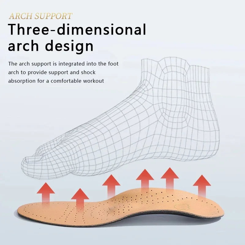 1 Pair of Leather Orthotic Arch Support Insoles for Men and Women