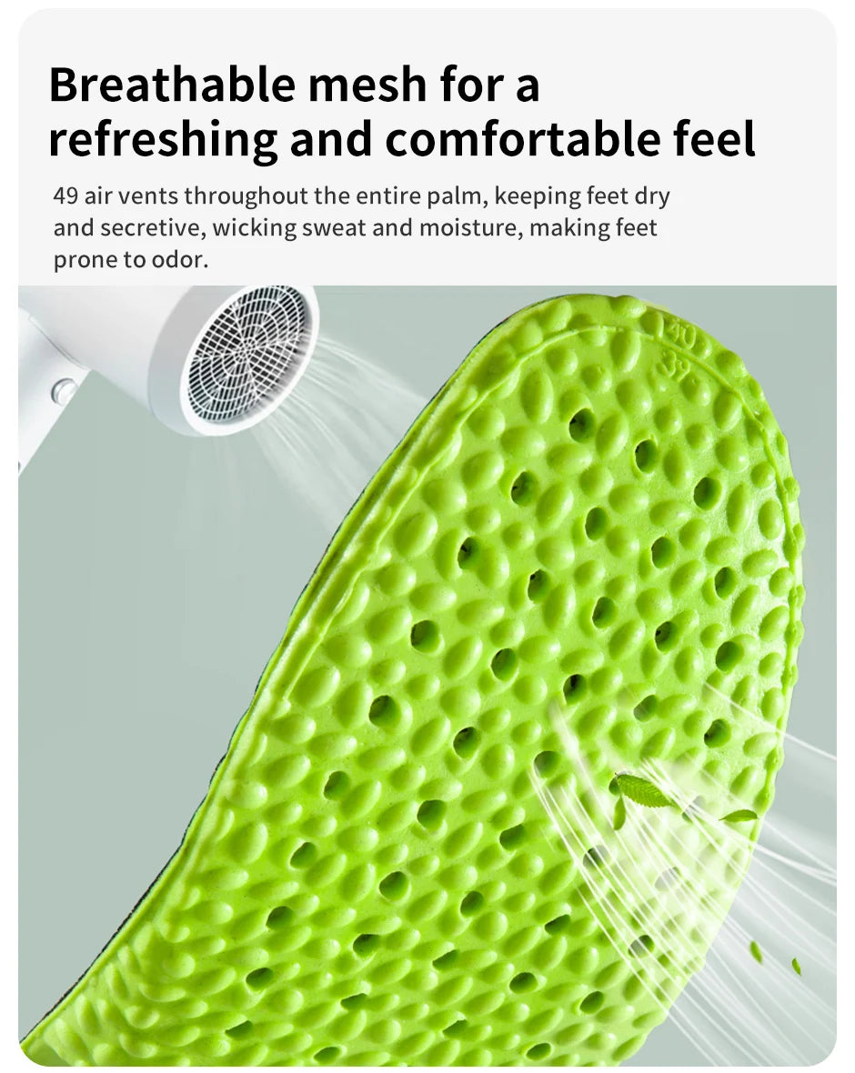 Green Shock Absorption Sports Shoe Insole PU Memory Foam Breathable Arch Support Orthopedic Shoe for Men Women