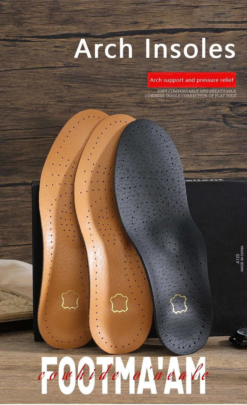 1 Pair of Leather Orthotic Arch Support Insoles for Men and Women