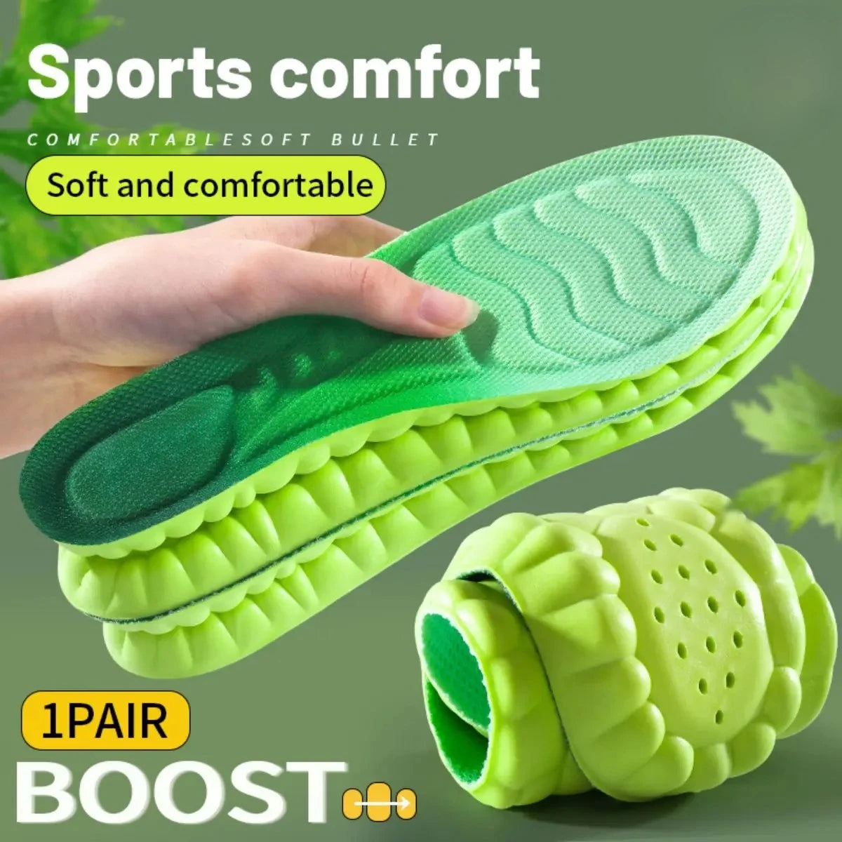 1 Pair of highly elastic PU sports shoe soles, shockproof, antibacterial, deodorizing,