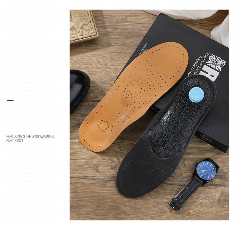 1 Pair of Leather Orthotic Arch Support Insoles for Men and Women