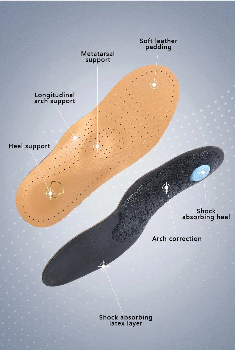 1 Pair of Leather Orthotic Arch Support Insoles for Men and Women