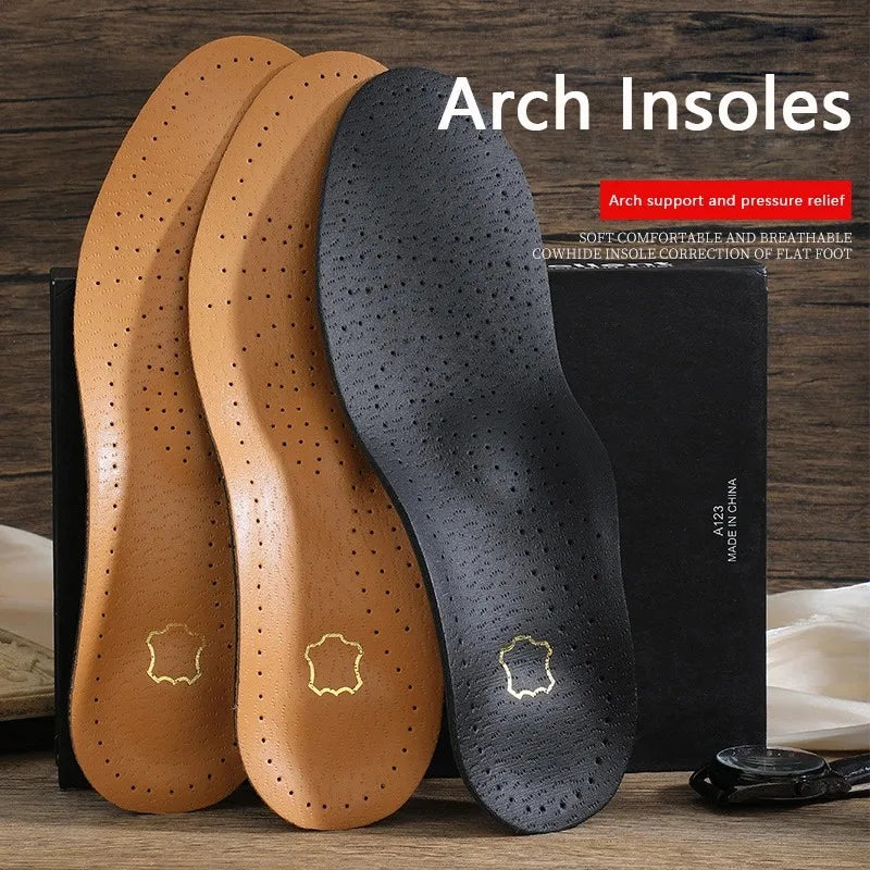 1 Pair of Leather Orthotic Arch Support Insoles for Men and Women