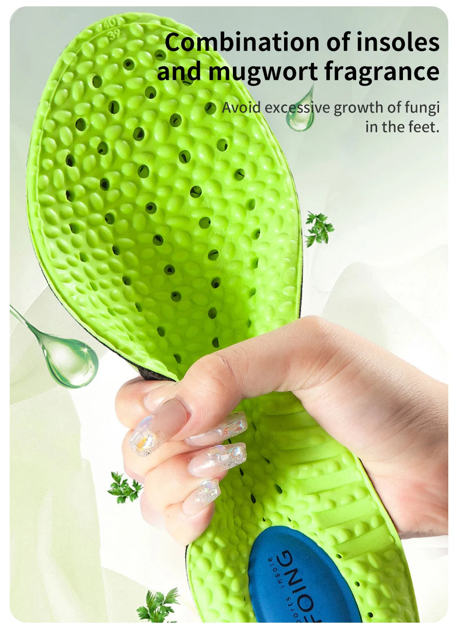 Green Shock Absorption Sports Shoe Insole PU Memory Foam Breathable Arch Support Orthopedic Shoe for Men Women