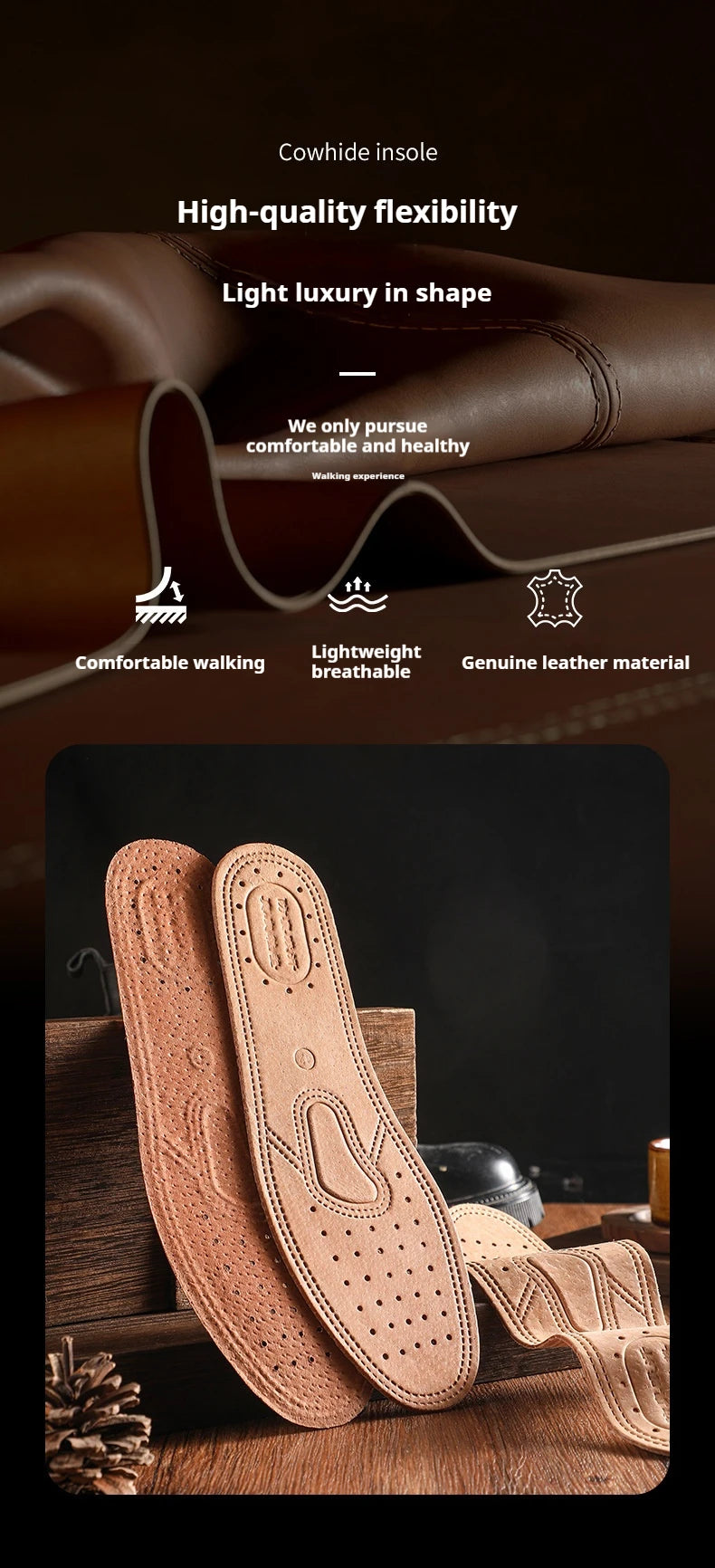 Breathable, deodorizing, sports leather sole for men and women