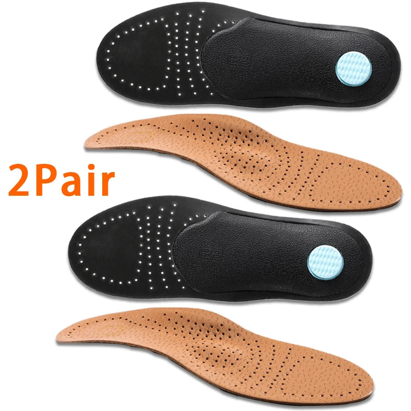 1 Pair of Leather Orthotic Arch Support Insoles for Men and Women